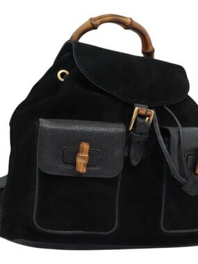 Gucci | Bags | Gucci Bamboo Backpack Suede Leather Black  display picture 2